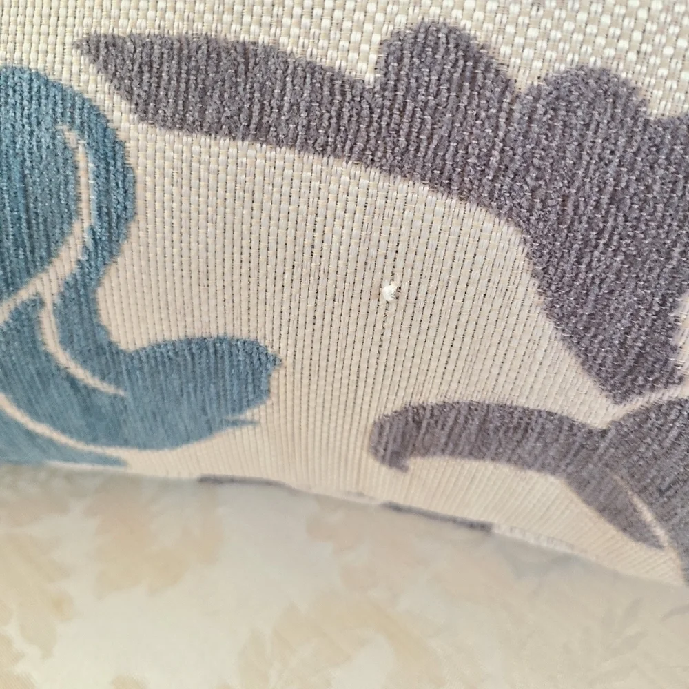 Beautiful Down Floral Throw Pillow, Blue and Grey, Measurements in Listing